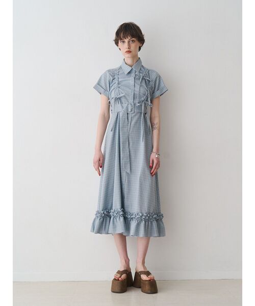 ワンピース アシメギャザーシャツワンピースの画像