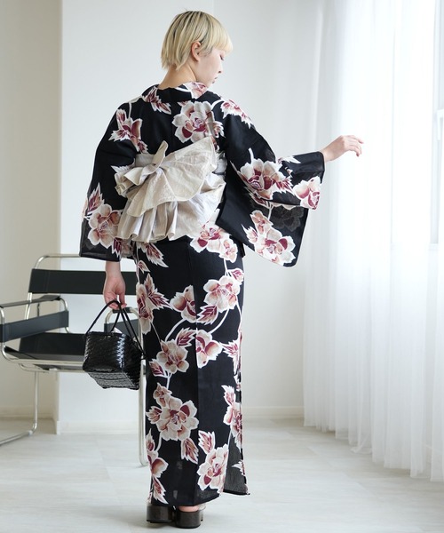utatane 浴衣 浴衣 単品 黒に錆茶の牡丹 レディース : ZOZOTOWN Yahoo