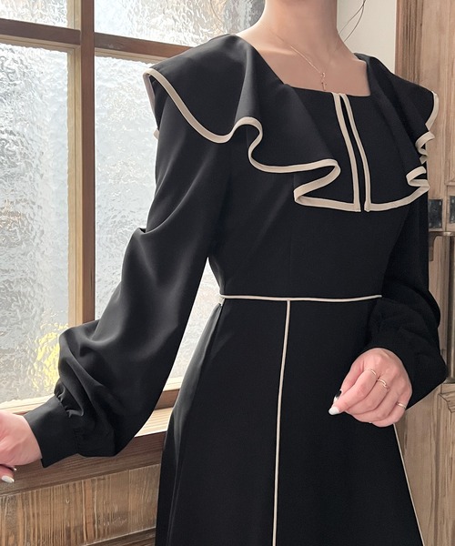 「junoah」 長袖ワンピース LARGE チャコール レディース_画像4