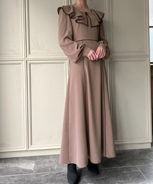 「junoah」 長袖ワンピース LARGE チャコール レディース_画像9