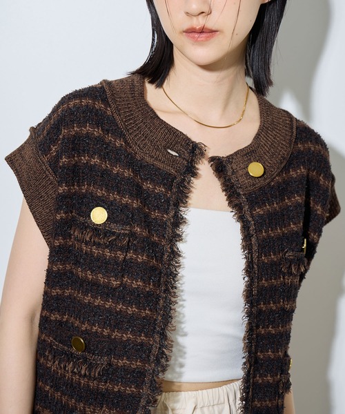 ★K★さま　アダムエロペ　ツイードニットジレ　ブラウン　新品 ADAM ET ROPE'（アダムエロペ） ベスト ジレ ツイードニットジレ