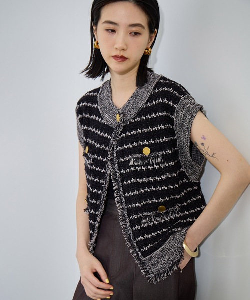 ADAM ET ROPE'（アダムエロペ） ベスト ジレ ツイードニットジレ