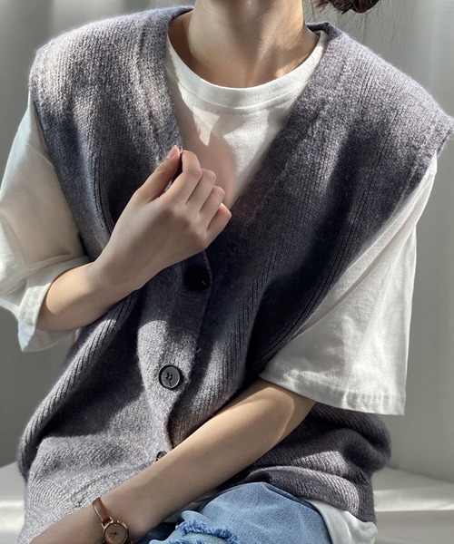 tyn.TGOR フリンジニットベスト ブラウン ジレ ニットベスト NEUNA