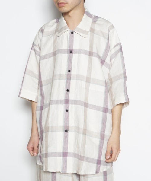 O project S/S Shirts M コットンリネン チェックシャツ O project シャツ SS SHIRTS メンズ レディース : ZOZOTOWN