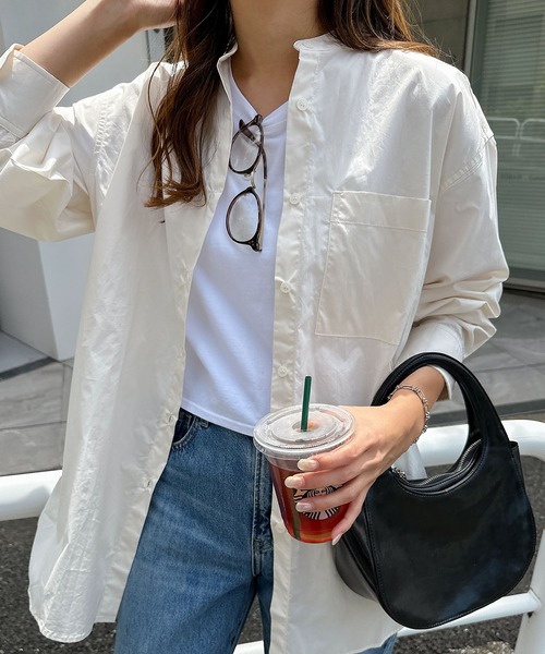 andme（アンドミー） ブラウス シャツ タイプライターバンドカラー長袖