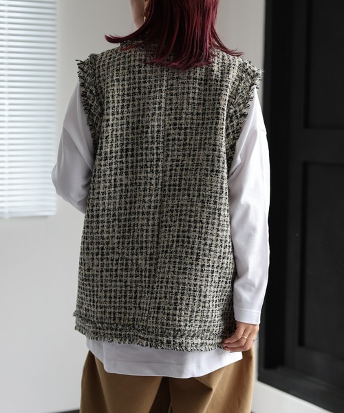 新品未使用♡pois ポワ Tweed vest ピンク♡ツイード ベスト ジレ ♡pois ポワ Tweed vest ピンク♡ツイード ベスト ジレの通販 by