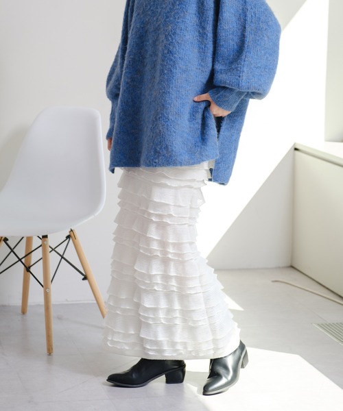 スカート 「細見え/低身長サイズ」カットフリルIラインスカート 