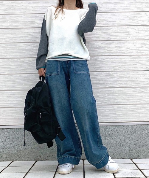 Q ジーンズ デニム デニムパンツ Qgirlワイドデニム レディース