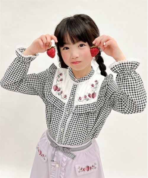 シャツ ブラウス いちご刺繍チェックブラウス キッズ : 81173306  