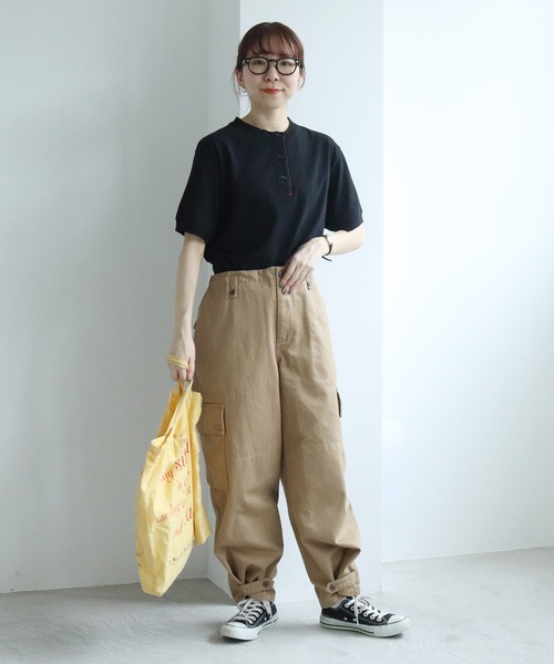 tシャツ 度詰め丸胴天竺 ヘンリーネック半袖Tシャツ レディース 度詰め丸胴天竺 ヘンリーネック半袖Tシャツ（Tシャツ/カットソー