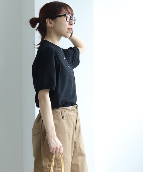 PAR ICI tシャツ 度詰め丸胴天竺 ヘンリーネック半袖Tシャツ
