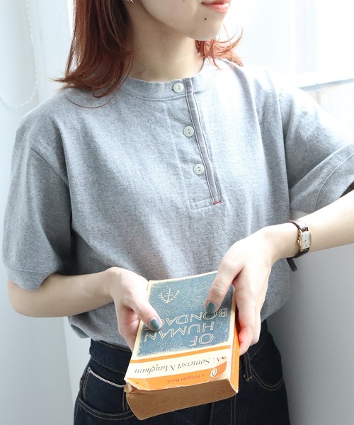 tシャツ 度詰め丸胴天竺 ヘンリーネック半袖Tシャツ レディース AMBIDEX Store △○度詰め丸胴天竺 ヘンリーネック半袖Tシャツ(F