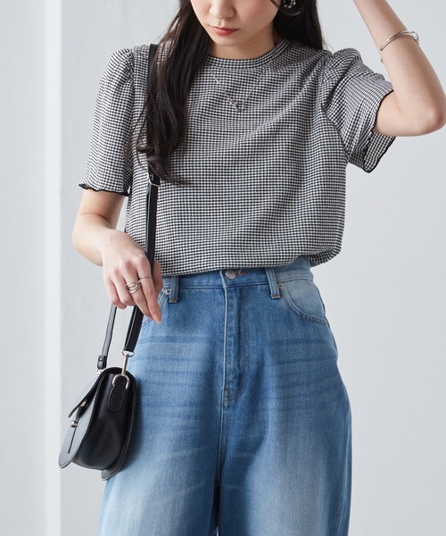 RANAN（ラナン） tシャツ ギンガムチェック楊柳Tシャツ レディース