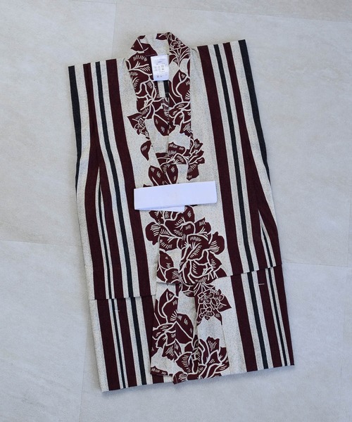 utatane 浴衣 キッズ浴衣3点セット ニコアンティーク 大正浪漫えんじ縞