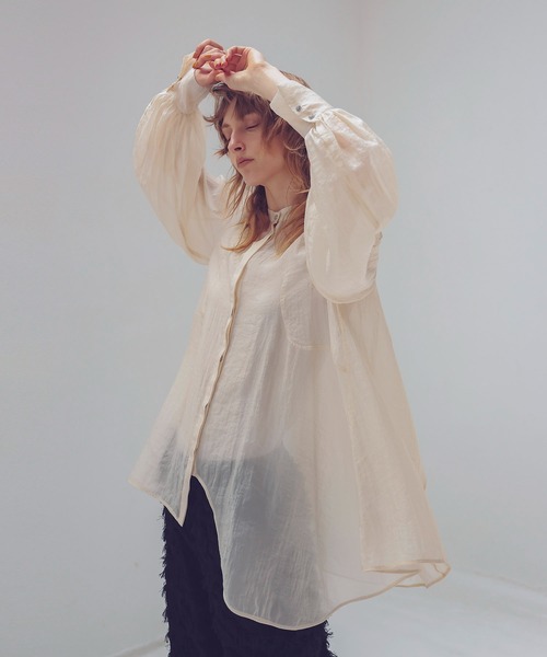 シャツ ブラウス silk/Ny organdy asymmetric blouse(シルク混 