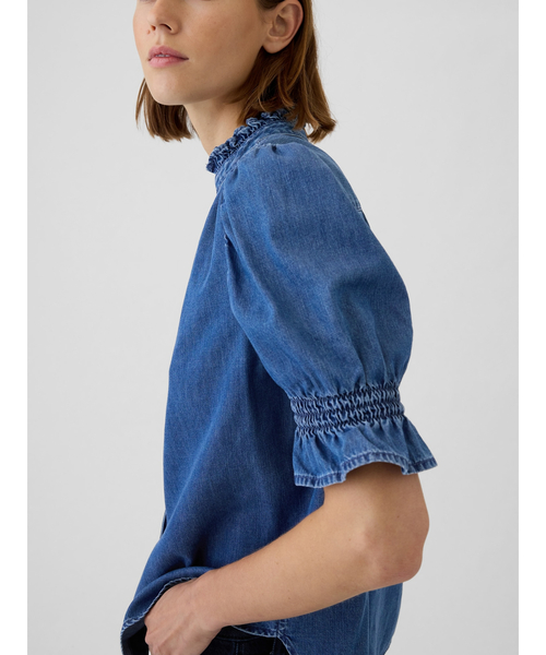 ブラウス シャツ デニム パフスリーブ カラーシャツ レディース GAP ブラウス シャツ デニム パフスリーブ カラーシャツ