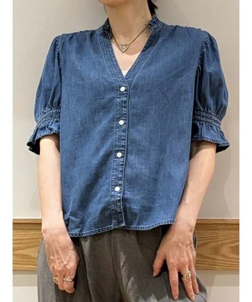 ブラウス シャツ デニム パフスリーブ カラーシャツ レディース GAP ブラウス シャツ デニム パフスリーブ カラーシャツ
