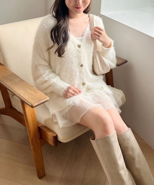 美品　ユキコハナイ　ロングカーディガン　オフホワイト　未使用 one after another NICE CLAUP カーディガン ゴールドボタンフェザー