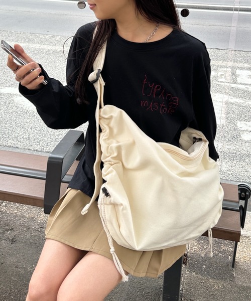 ショルダーバッグ バッグ ドローコードギャザーキャンバス