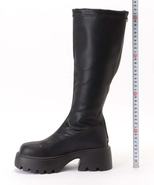 Lace Ladies ブーツ バックファスナー付き レザー調 厚底 ロング