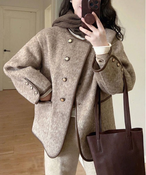 MAISON DE THERESE コート アウター ノーカラーラシャコート 