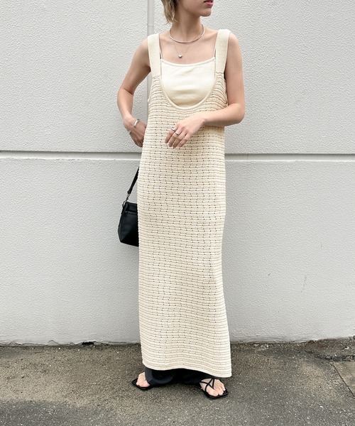 ワンピース FCMM 2Way Slit DressMocha Beige select MOCA ワンピース 透かし編み2WAYキャミワンピース