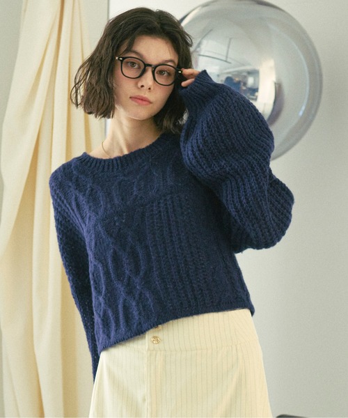 ニット セーター mix cable sheer knit/ミックスケーブルシアーニット レディース