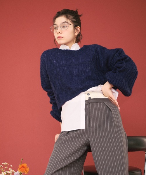 loin nuit ニット セーター mix cable sheer knit/ミックス