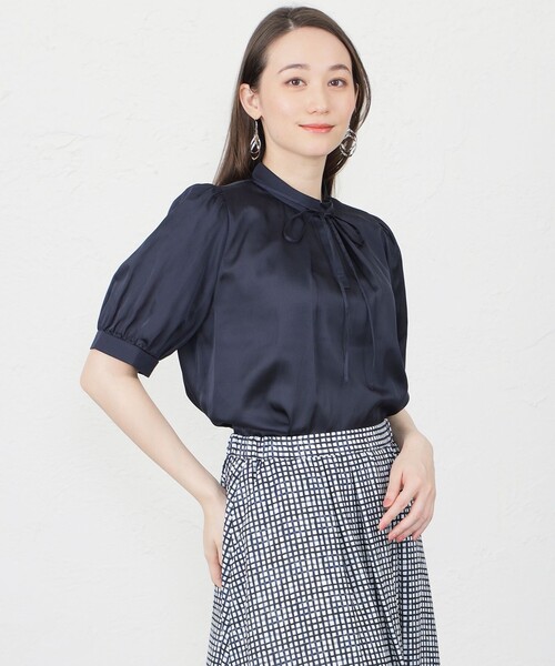 「AMACA」 半袖ブラウス 38 ダークネイビー レディース