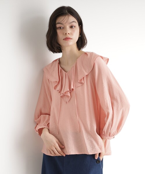 ブラウスの店単品です THE SHOP TK ブラウス シャツ ラッフルカラーブラウス「洗濯機OK