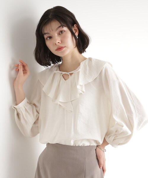 THE SHOP TK ブラウス シャツ ラッフルカラーブラウス「洗濯機OK