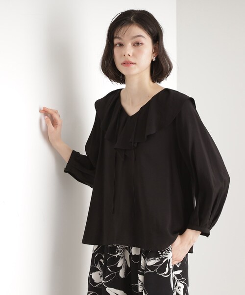 THE SHOP TK ブラウス シャツ ラッフルカラーブラウス「洗濯機OK