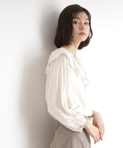 THE SHOP TK ブラウス シャツ ラッフルカラーブラウス「洗濯機OK