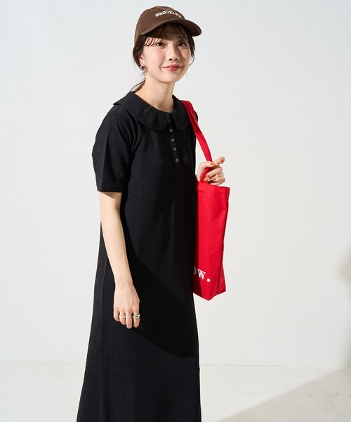 新品未使用タグ付★FREAK’S STOREフクレジャガード ポロ襟ワンピース FREAK'S STORE/フクレジャガード ポロ襟 半袖 ワンピース【限定