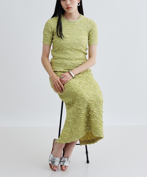 INDIVI カーキ タイトスカート サイズ19 INDIVI GALLEST スカート ふくれジャカードタイトスカート