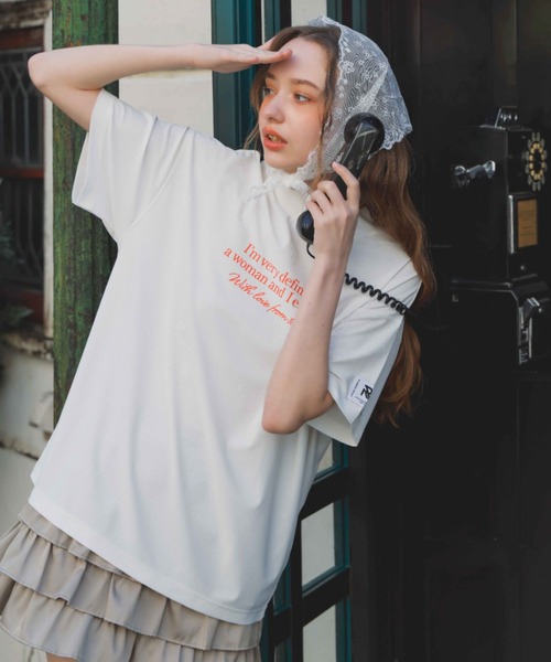 tシャツ 「RIENDA GOLF」ロゴプリントルーズTシャツ 半袖 夏服 レディース RIENDA GOLF tシャツ 「RIENDA GOLF」ロゴプリントルーズTシャツ