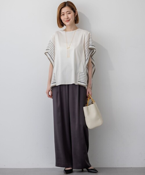 tシャツ 「汗じみ防止加工」スカーフプリントコンビ フレンチスリーブ