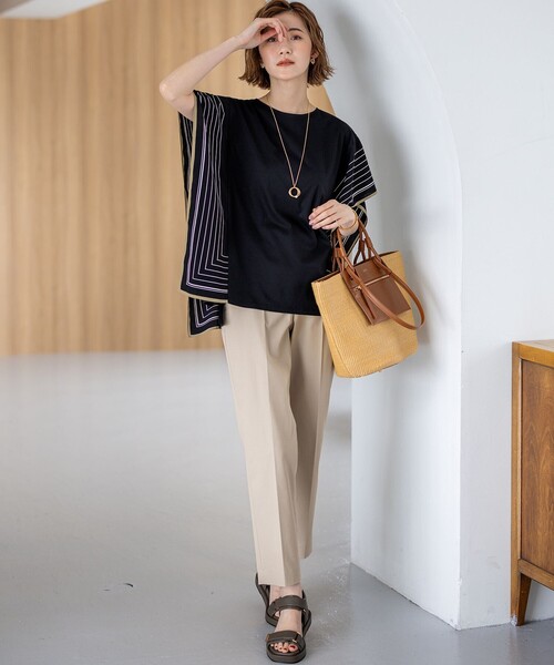 tシャツ 「汗じみ防止加工」スカーフプリントコンビ フレンチスリーブ