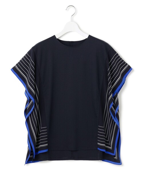 tシャツ 「汗じみ防止加工」スカーフプリントコンビ フレンチスリーブ