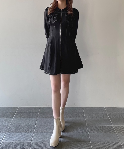 one way フロントジップワンピース ブラック 予約商品 10月上旬お届け】長袖フロントジップワンピース – PARK