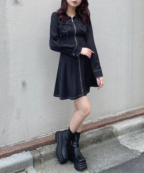 one way ワンピース 長袖フロントジップワンピース : ZOZOTOWN