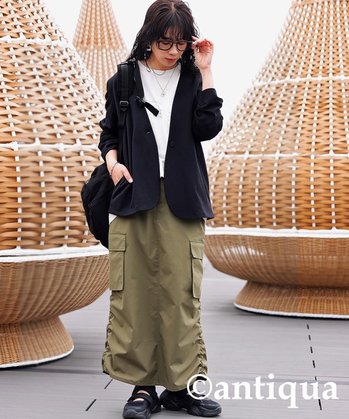 「antiqua」 「patterntorso」ノーカラージャケット P ブラック レディース