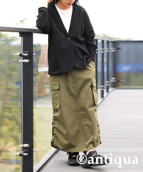「antiqua」 「patterntorso」ノーカラージャケット P ブラック レディース