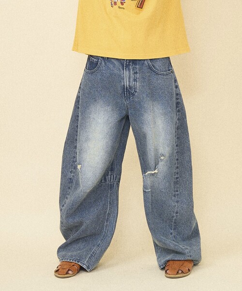 「FREAK'S STORE」 ダメージ加工デニムパンツ MEDIUM ブルー レディース_画像3