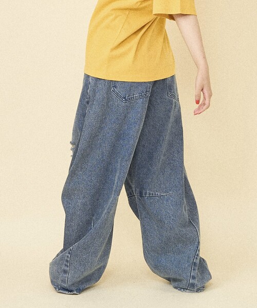 「FREAK'S STORE」 ダメージ加工デニムパンツ MEDIUM ブルー レディース_画像4