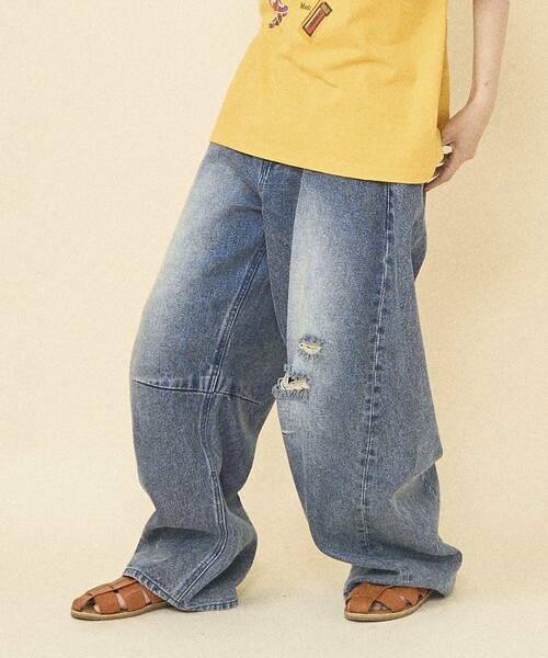 「FREAK'S STORE」 ダメージ加工デニムパンツ MEDIUM ブルー レディース_画像5