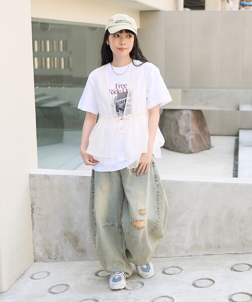 「FREAK'S STORE」 ダメージ加工デニムパンツ MEDIUM ブルー レディース_画像9