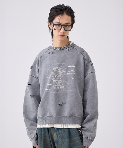 soerte トレーナー スウェット 4-pattern Graphic Distressed Sweat