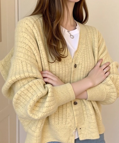 cammie カーディガン 透かし編み模様ニットカーディガン レディース