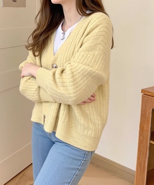 cammie カーディガン 透かし編み模様ニットカーディガン レディース